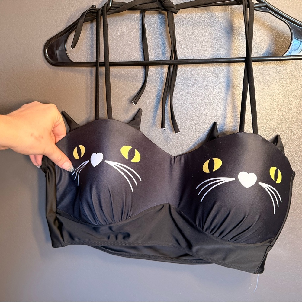 Black Cat Face Bikini Top